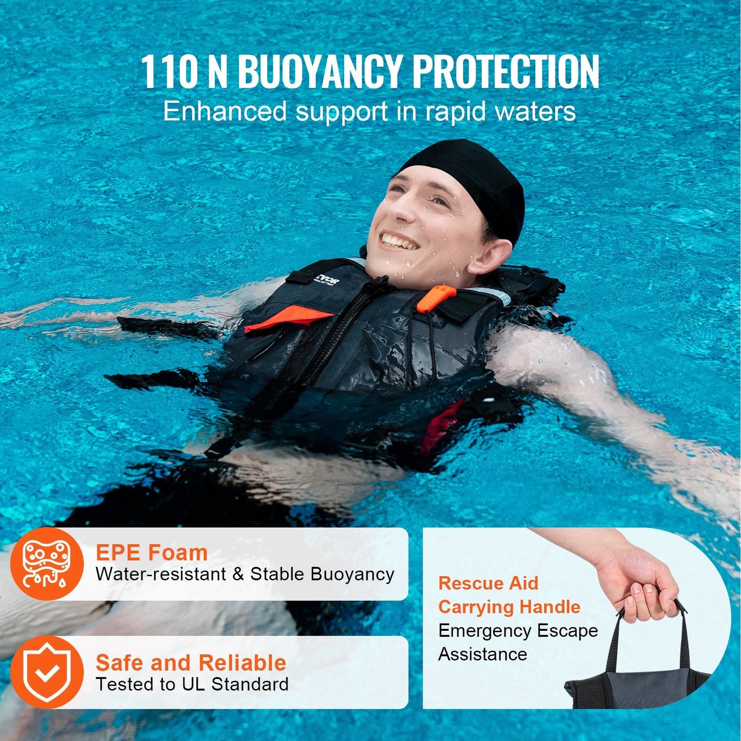Unisex Watersports Life Jacket with 110N Buoyancy - Waterproof & Adjustable Fit