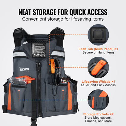 VEVOR Life Vest for Watersports (PFD), Life Jacket with Waterproof Nylon & 80N Buoyancy,