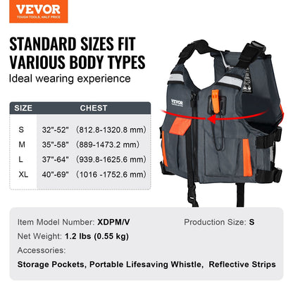 Waterproof Life Jacket for Watersports, 80N Buoyancy, Adjustable Fit, Size S