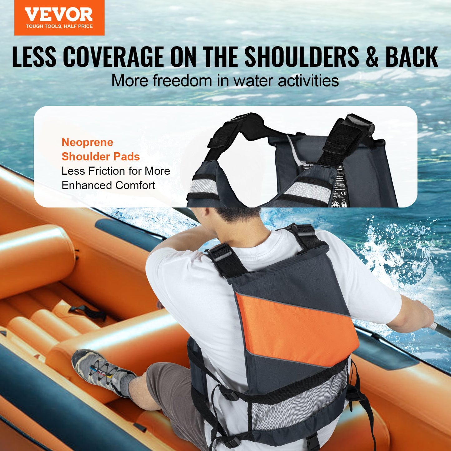 VEVOR Life Vest for Watersports (PFD), Life Jacket with Waterproof Nylon & 85N Buoyancy,
