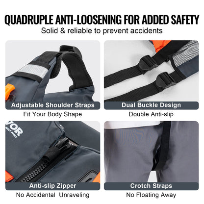 VEVOR Life Vest for Watersports (PFD), Life Jacket with Waterproof Nylon & 85N Buoyancy,