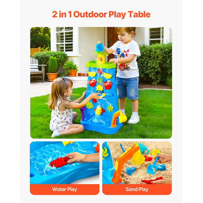 VEVOR Sand & Water Table for Toddlers Double-Sided Kids Activity Waterfall Table