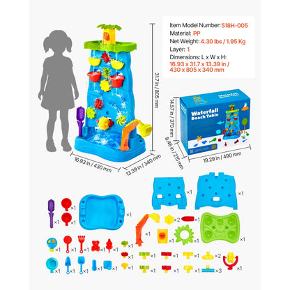 VEVOR Sand & Water Table for Toddlers Double-Sided Kids Activity Waterfall Table