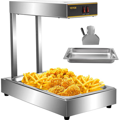 VEVOR Fry Warmer w/ Detachable Drain Board & Drip Pan French Fry Heat Lamp 30-85℃