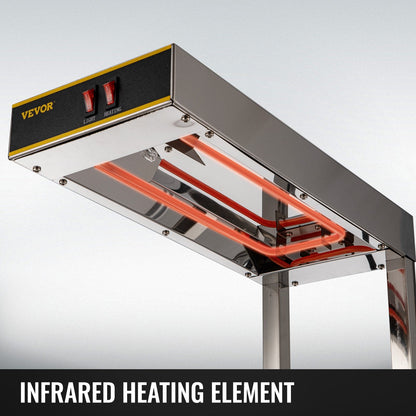 Stainless Steel Food Heat Lamp with Detachable Drain Board, 50-80℃, 1000W