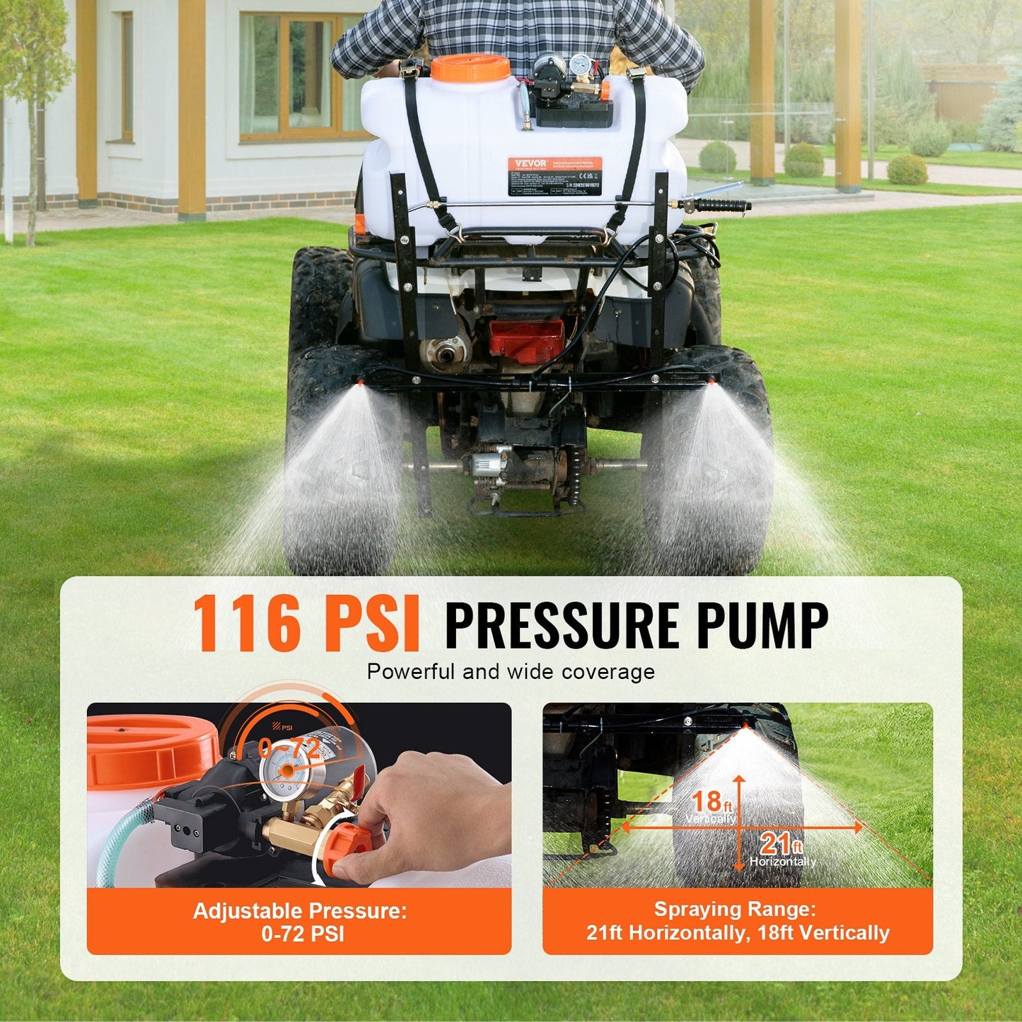 60L ATV/UTV Spot Sprayer with Adjustable Brass Nozzle and 1.9 GPM Flow Rate