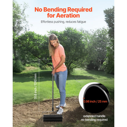 Rolling Lawn Aerator 45.7 cm Heavy-Duty Manual Rolling Aerator Lawn Black