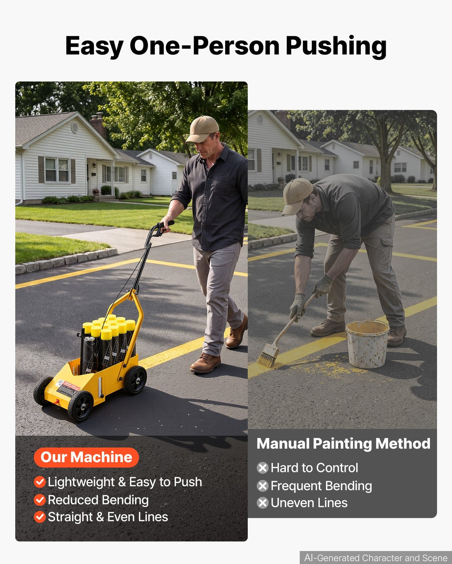 Striping Line Marking Machine 12-Can Capacity Yellow with 4 Wheels, Parking Lot Striping Machine, 50-100 mm Adjustable Line Width, Heavy Duty, Fast and Accurate Marking, with Adapter Nozzle