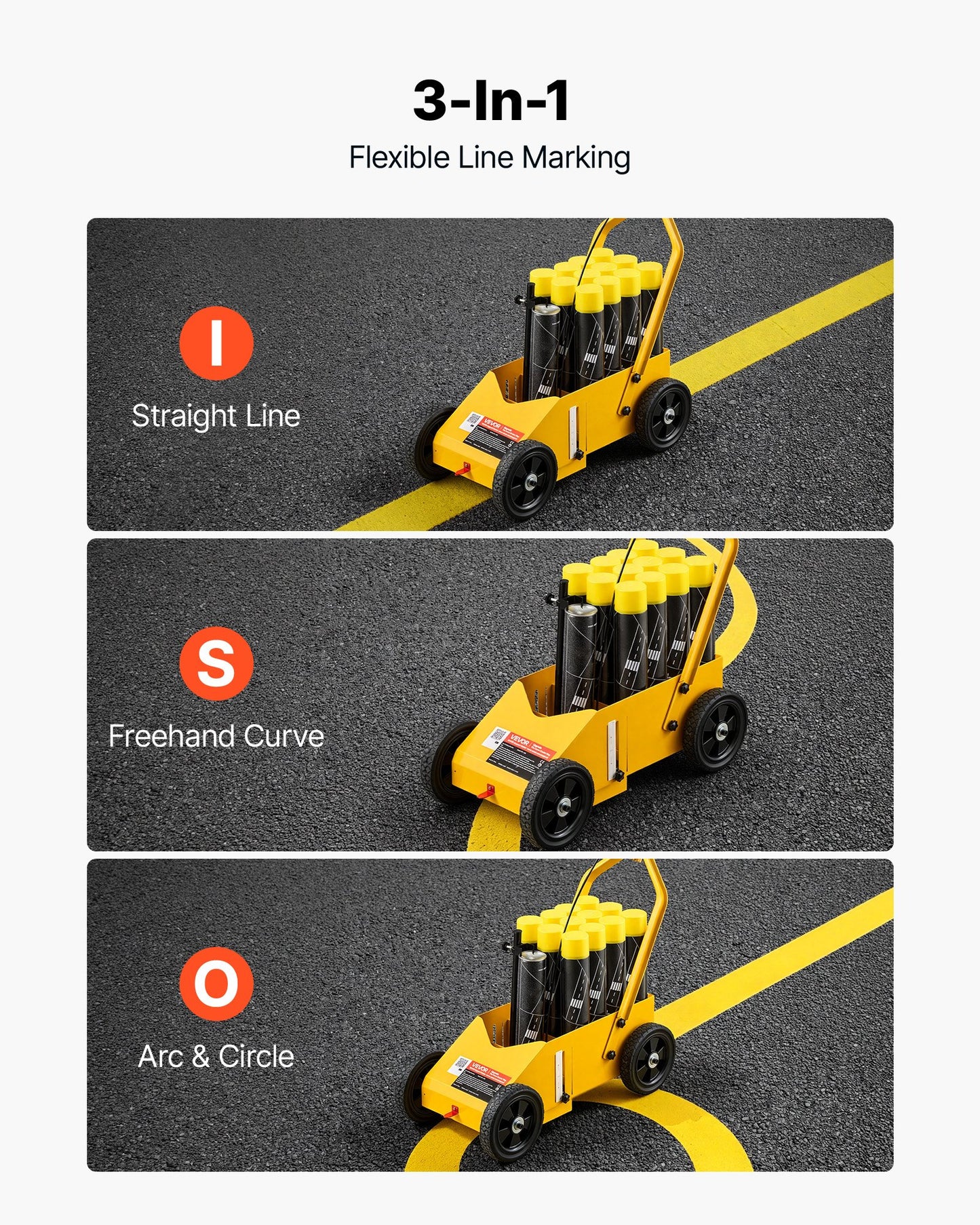 Striping Line Marking Machine 12-Can Capacity Yellow with 4 Wheels, Parking Lot Striping Machine, 50-100 mm Adjustable Line Width, Heavy Duty, Fast and Accurate Marking, with Adapter Nozzle