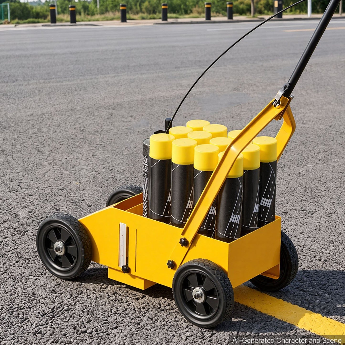 Striping Line Marking Machine 12-Can Capacity Yellow with 4 Wheels, Parking Lot Striping Machine, 50-100 mm Adjustable Line Width, Heavy Duty, Fast and Accurate Marking, with Adapter Nozzle
