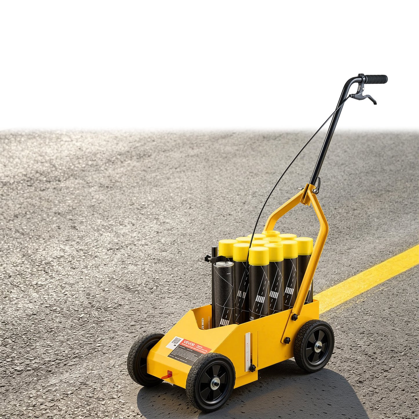 Striping Line Marking Machine 12-Can Capacity Yellow with 4 Wheels, Parking Lot Striping Machine, 50-100 mm Adjustable Line Width, Heavy Duty, Fast and Accurate Marking, with Adapter Nozzle