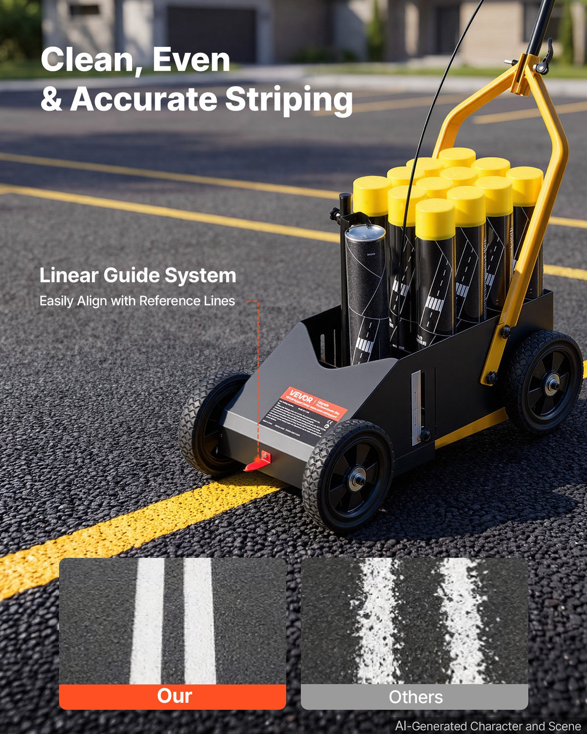 Striping Line Marking Machine 12-Can Capacity Black with 4 Wheels, Parking Lot Striping Machine, 50-100 mm Adjustable Line Width, Heavy Duty, Fast and Accurate Marking, with Adapter Nozzle