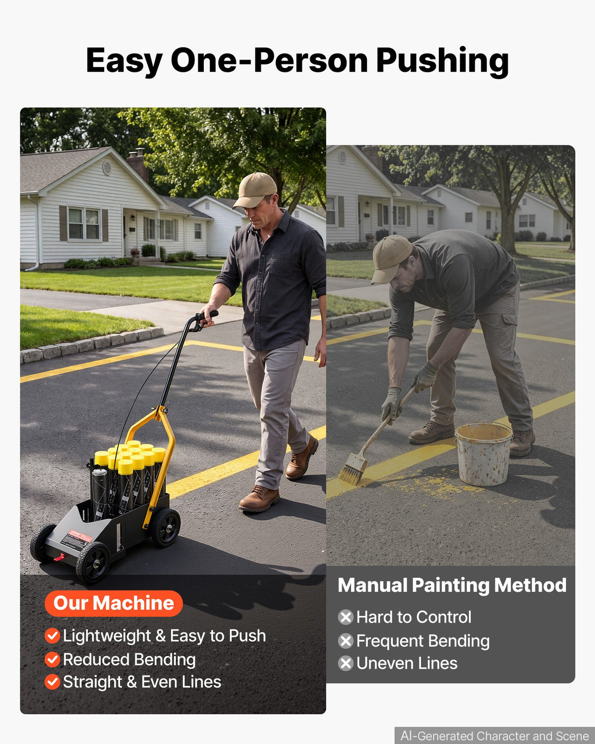 Striping Line Marking Machine 12-Can Capacity Black with 4 Wheels, Parking Lot Striping Machine, 50-100 mm Adjustable Line Width, Heavy Duty, Fast and Accurate Marking, with Adapter Nozzle