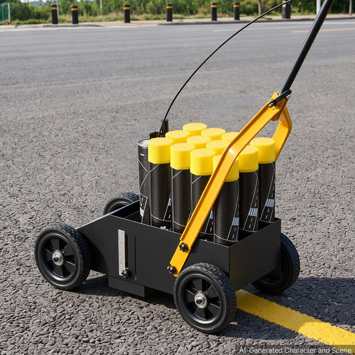 Striping Line Marking Machine 12-Can Capacity Black with 4 Wheels, Parking Lot Striping Machine, 50-100 mm Adjustable Line Width, Heavy Duty, Fast and Accurate Marking, with Adapter Nozzle