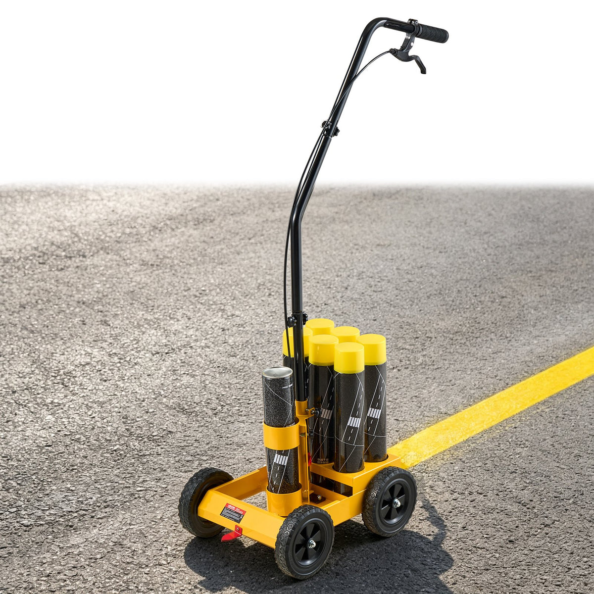 Striping Line Marking Machine 6-Can Capacity Yellow with 4 Wheels, Parking Lot Striping Machine, 50-100 mm Adjustable Line Width, Heavy Duty, Fast and Accurate Marking, with Adapter Nozzle