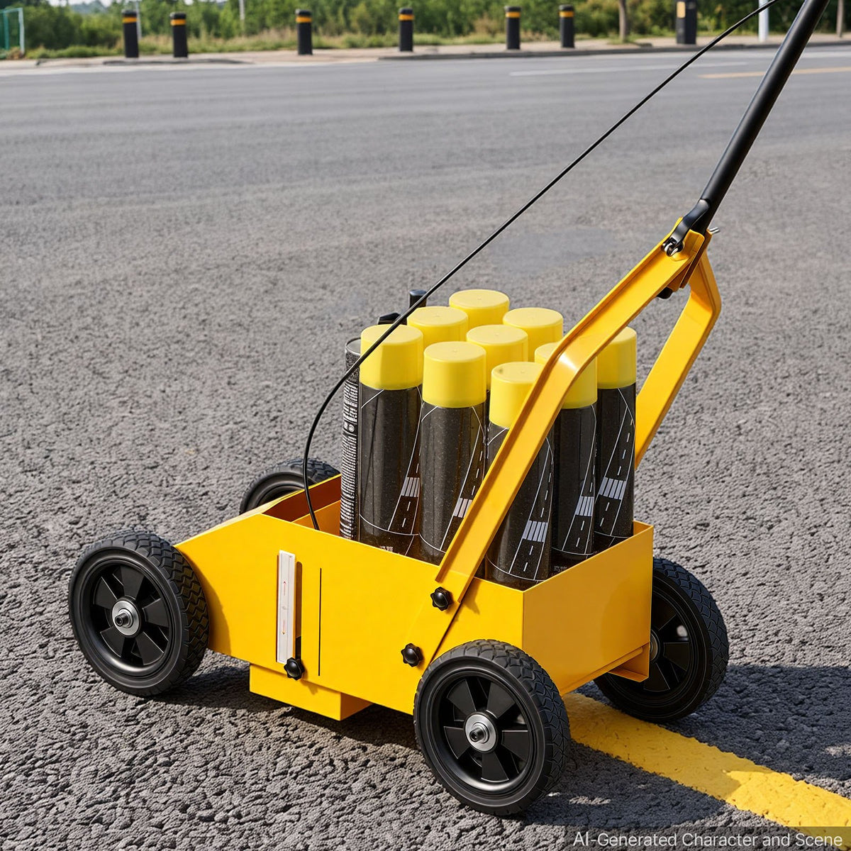 Striping Line Marking Machine 9-Can Capacity Yellow with 4 Wheels, Parking Lot Striping Machine, 50-100 mm Adjustable Line Width, Heavy Duty, Fast and Accurate Marking, with Adapter Nozzle