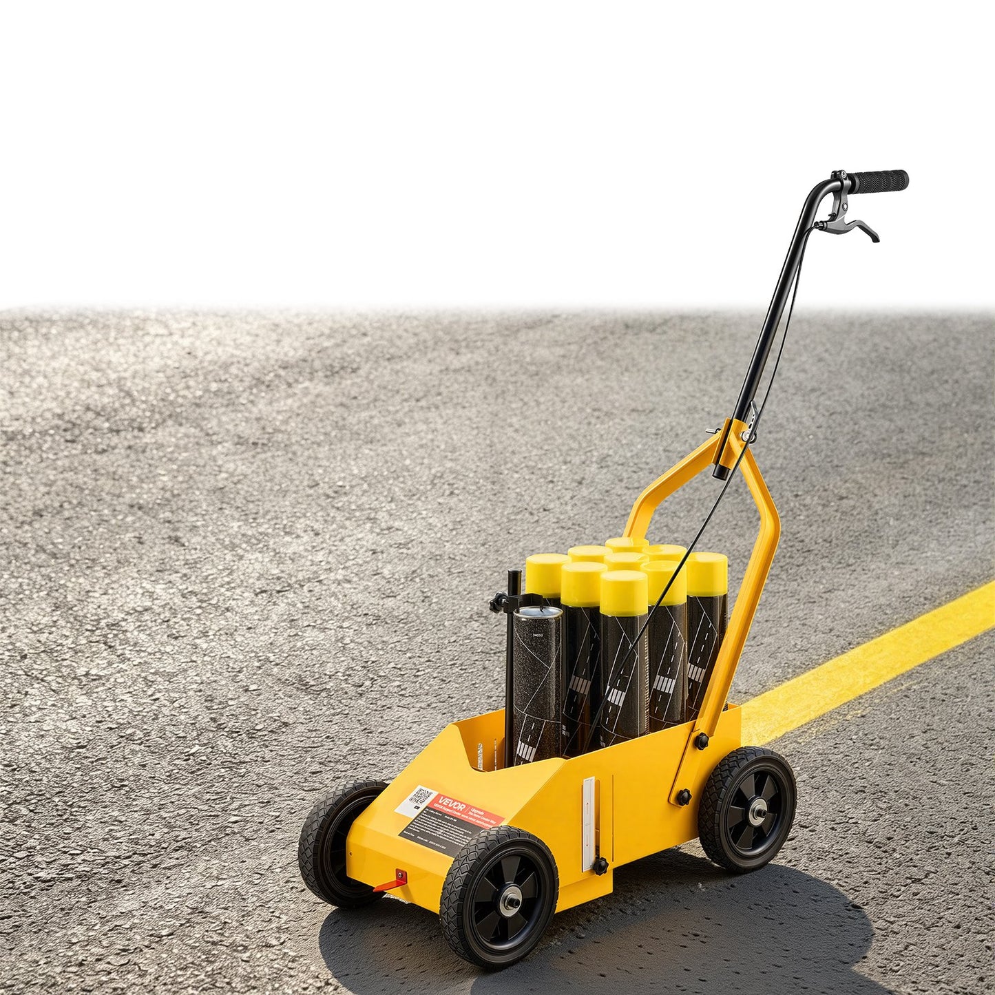 Striping Line Marking Machine 9-Can Capacity Yellow with 4 Wheels, Parking Lot Striping Machine, 50-100 mm Adjustable Line Width, Heavy Duty, Fast and Accurate Marking, with Adapter Nozzle
