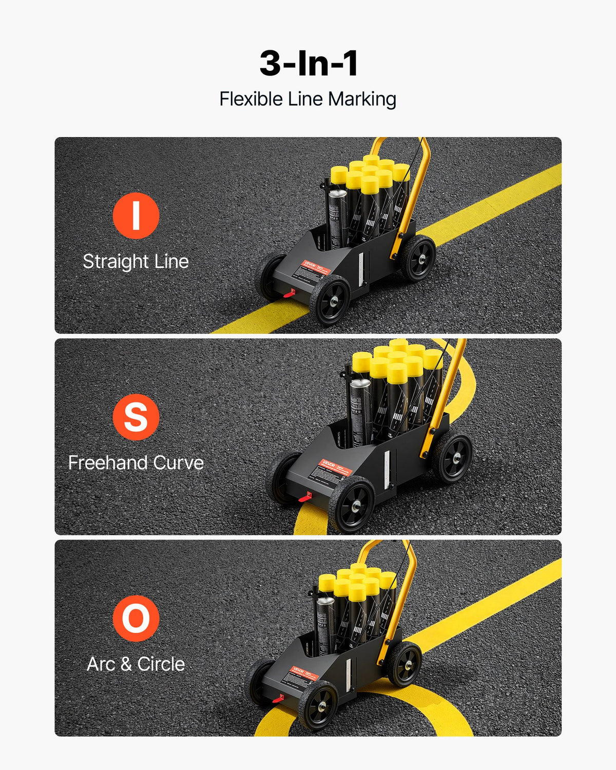 Striping Line Marking Machine 9-Can Capacity Black with 4 Wheels, Parking Lot Striping Machine, 50-100 mm Adjustable Line Width, Heavy Duty, Fast and Accurate Marking, with Adapter Nozzle