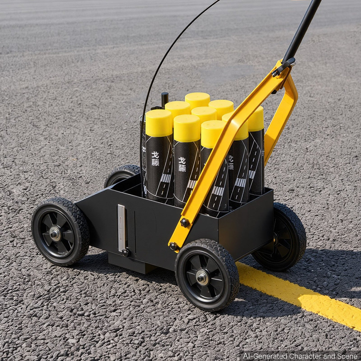Striping Line Marking Machine 9-Can Capacity Black with 4 Wheels, Parking Lot Striping Machine, 50-100 mm Adjustable Line Width, Heavy Duty, Fast and Accurate Marking, with Adapter Nozzle