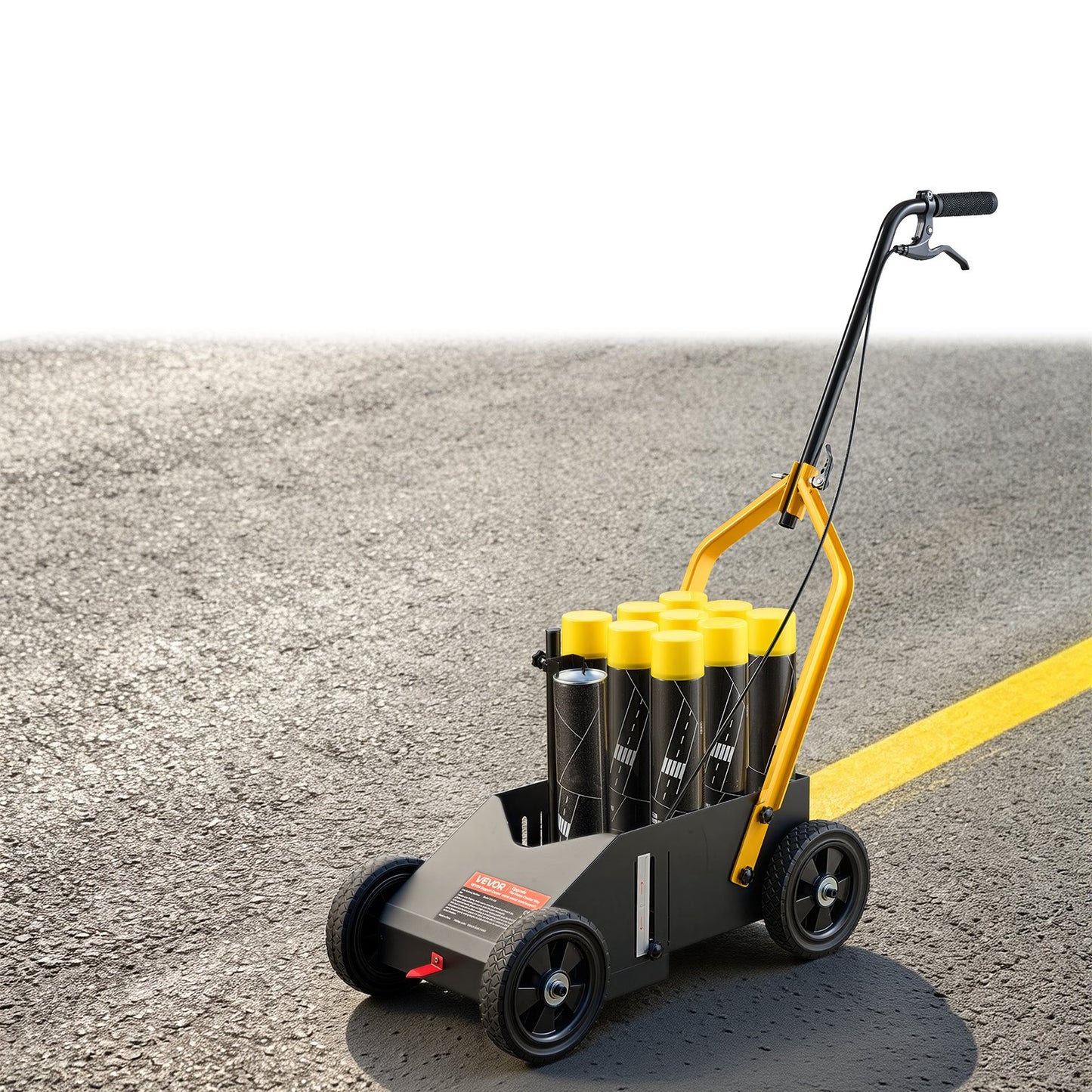 Striping Line Marking Machine 9-Can Capacity Black with 4 Wheels, Parking Lot Striping Machine, 50-100 mm Adjustable Line Width, Heavy Duty, Fast and Accurate Marking, with Adapter Nozzle