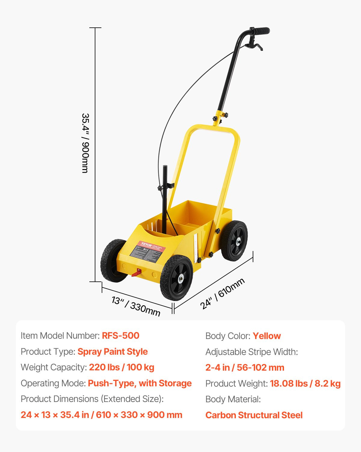 VEVOR Striping Line Marking Machine 610 x 330 x 900 mm Striping Machine Yellow