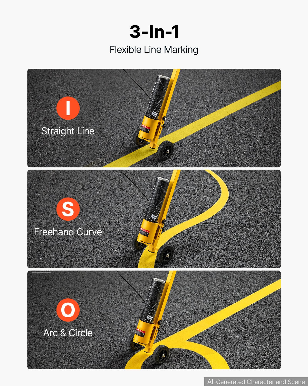 Striping Line Painting Wand Industrial Two-Wheel Marking Paint Wand, For Ground Marking, Parking Lot and Field, Lightweight and Easy to Push, Compatible with Inverted Striping Paint, Yellow