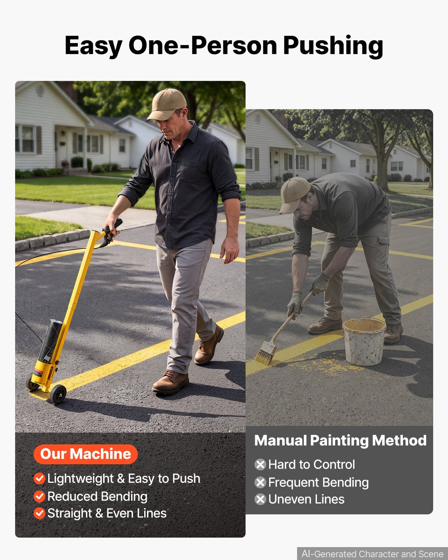 Striping Line Painting Wand Industrial Two-Wheel Marking Paint Wand, For Ground Marking, Parking Lot and Field, Lightweight and Easy to Push, Compatible with Inverted Striping Paint, Yellow