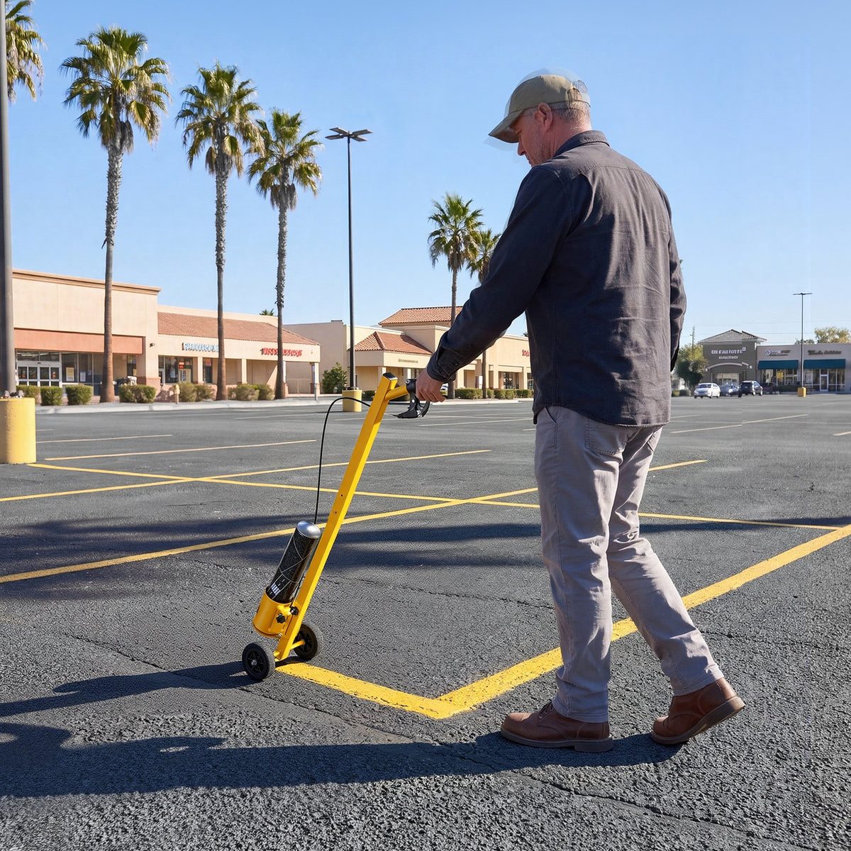 Striping Line Painting Wand Industrial Two-Wheel Marking Paint Wand, For Ground Marking, Parking Lot and Field, Lightweight and Easy to Push, Compatible with Inverted Striping Paint, Yellow