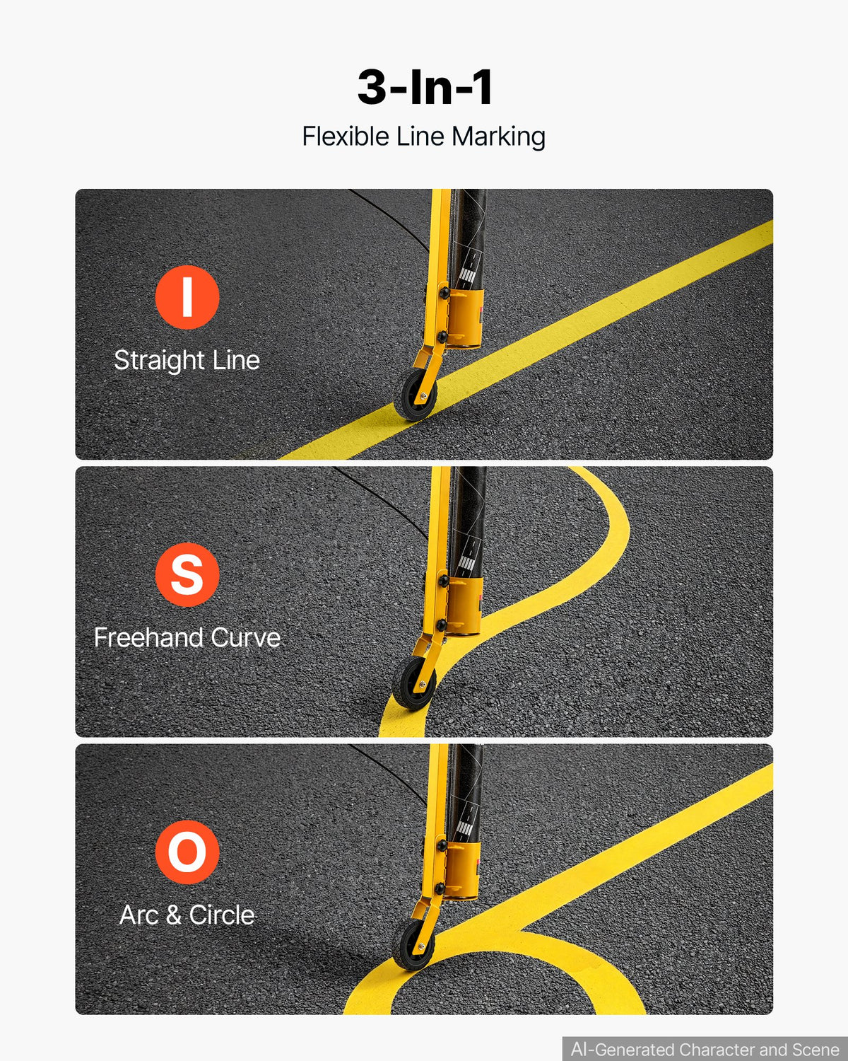 Striping Line Painting Wand Heavy-Duty Wheel Marking Paint Wand, For Ground Marking, Parking Lot and Field, Lightweight and Easy to Push, Compatible with Inverted Striping Paint, Yellow