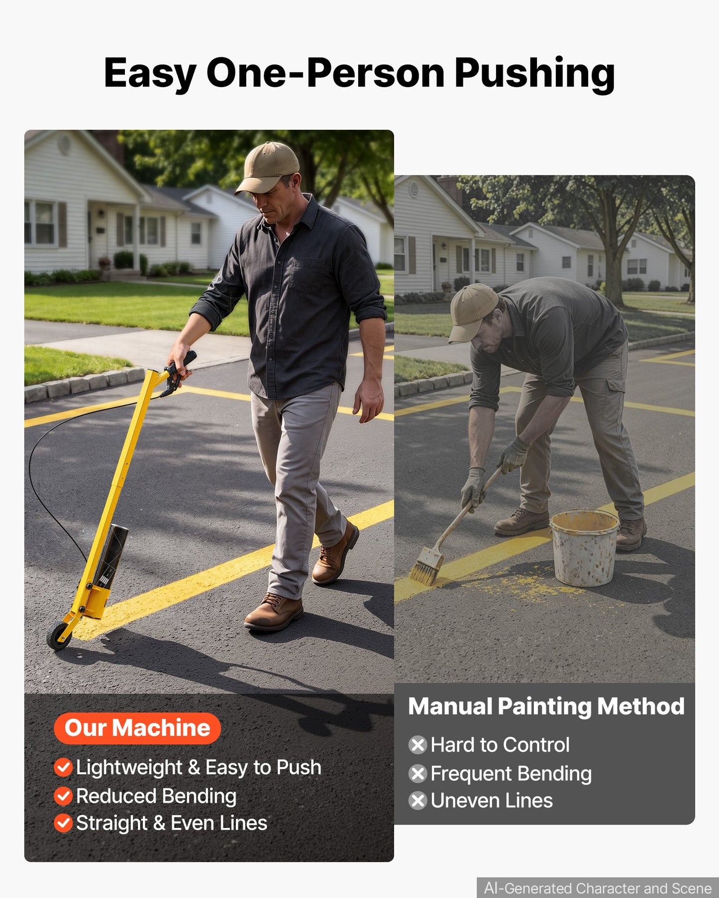 Striping Line Painting Wand Heavy-Duty Wheel Marking Paint Wand, For Ground Marking, Parking Lot and Field, Lightweight and Easy to Push, Compatible with Inverted Striping Paint, Yellow
