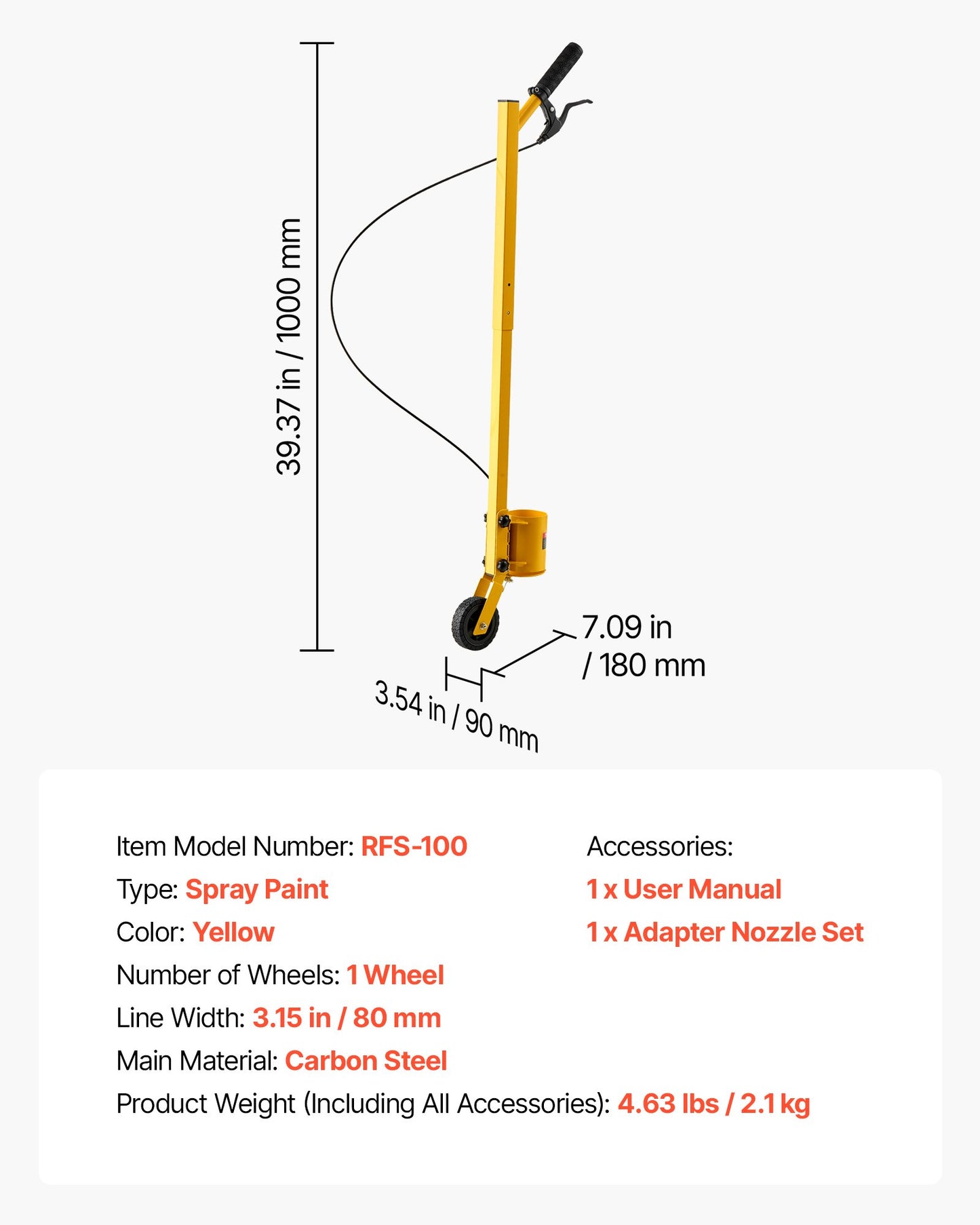 Striping Line Painting Wand Heavy-Duty Wheel Marking Paint Wand, For Ground Marking, Parking Lot and Field, Lightweight and Easy to Push, Compatible with Inverted Striping Paint, Yellow