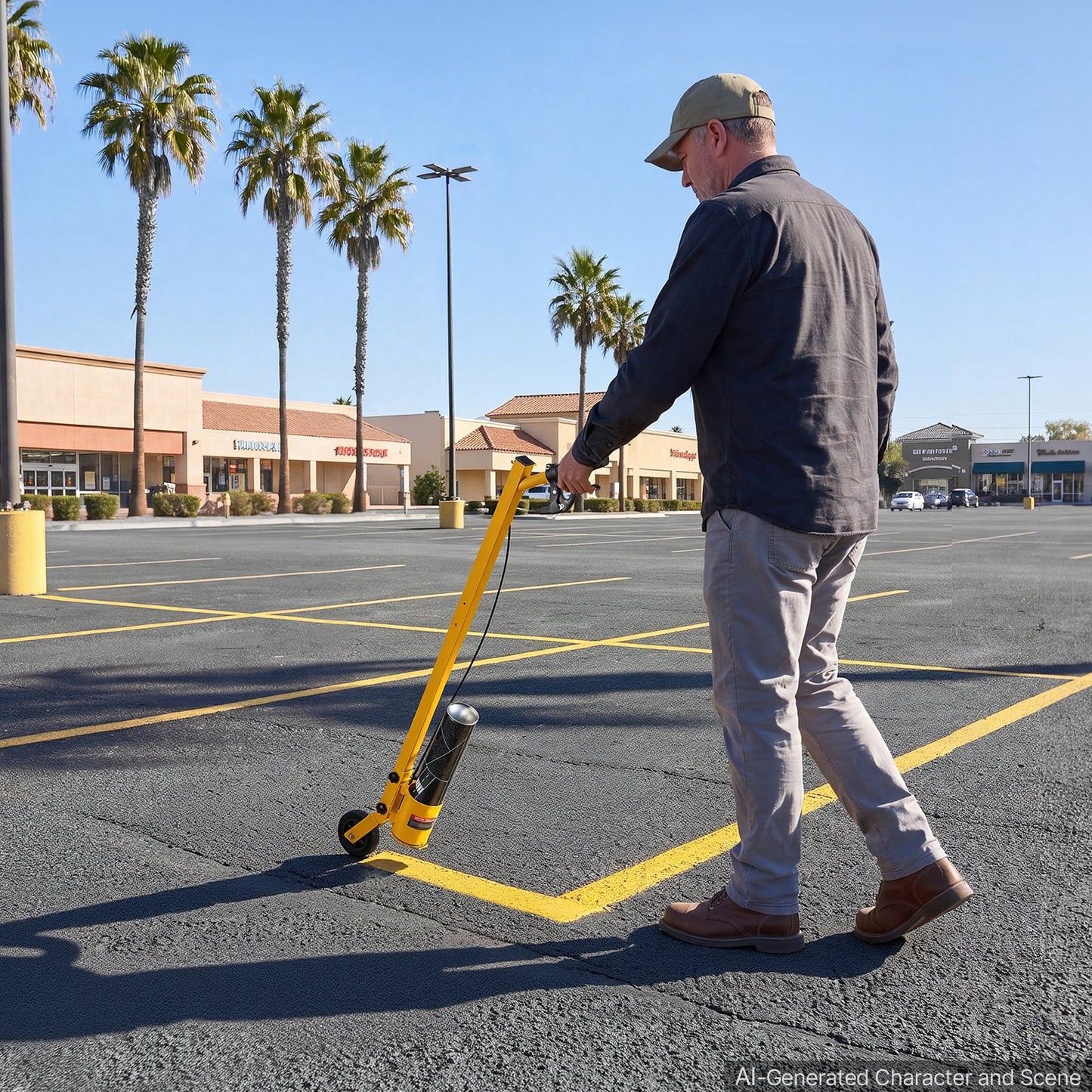 Striping Line Painting Wand Heavy-Duty Wheel Marking Paint Wand, For Ground Marking, Parking Lot and Field, Lightweight and Easy to Push, Compatible with Inverted Striping Paint, Yellow