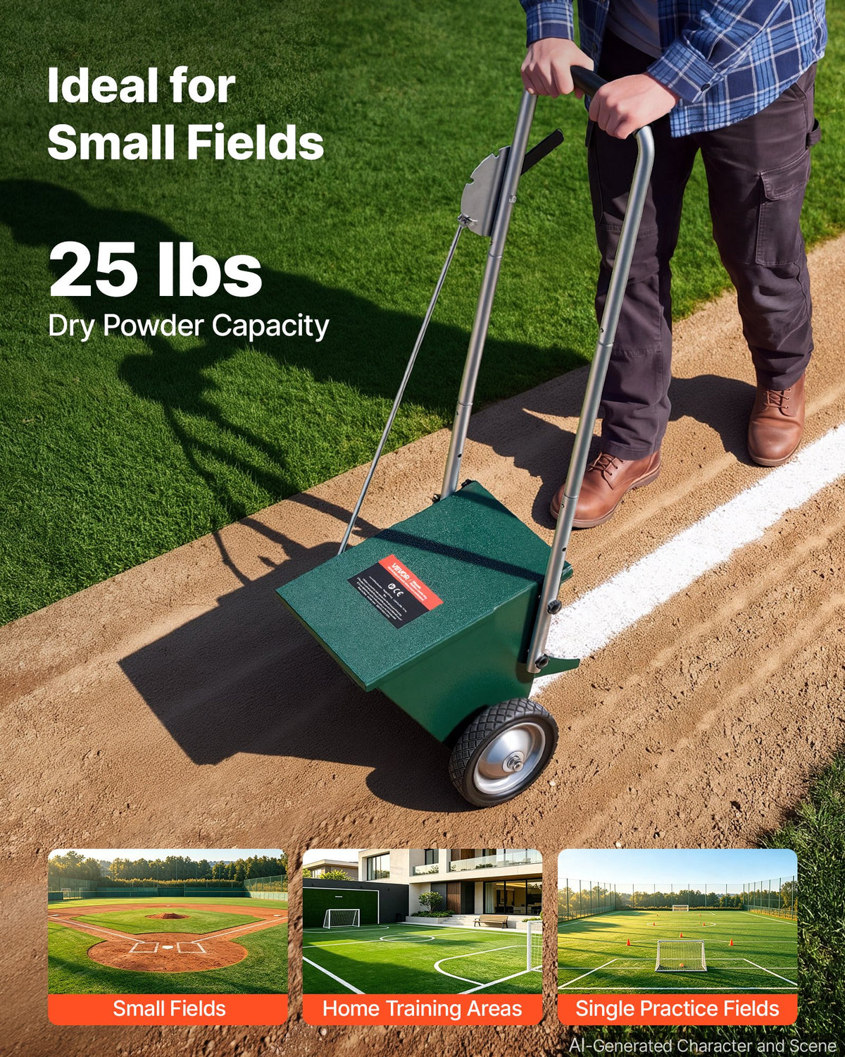 Steel Dry Line Marker 11.3kg Powder Capacity Field Dry Line Chalker, For Small Fields, 50-100 mm Adjustable Line Width, with 2 Heavy-Duty Wheels, Clear and Even Marking, Easy One-Person Pushing