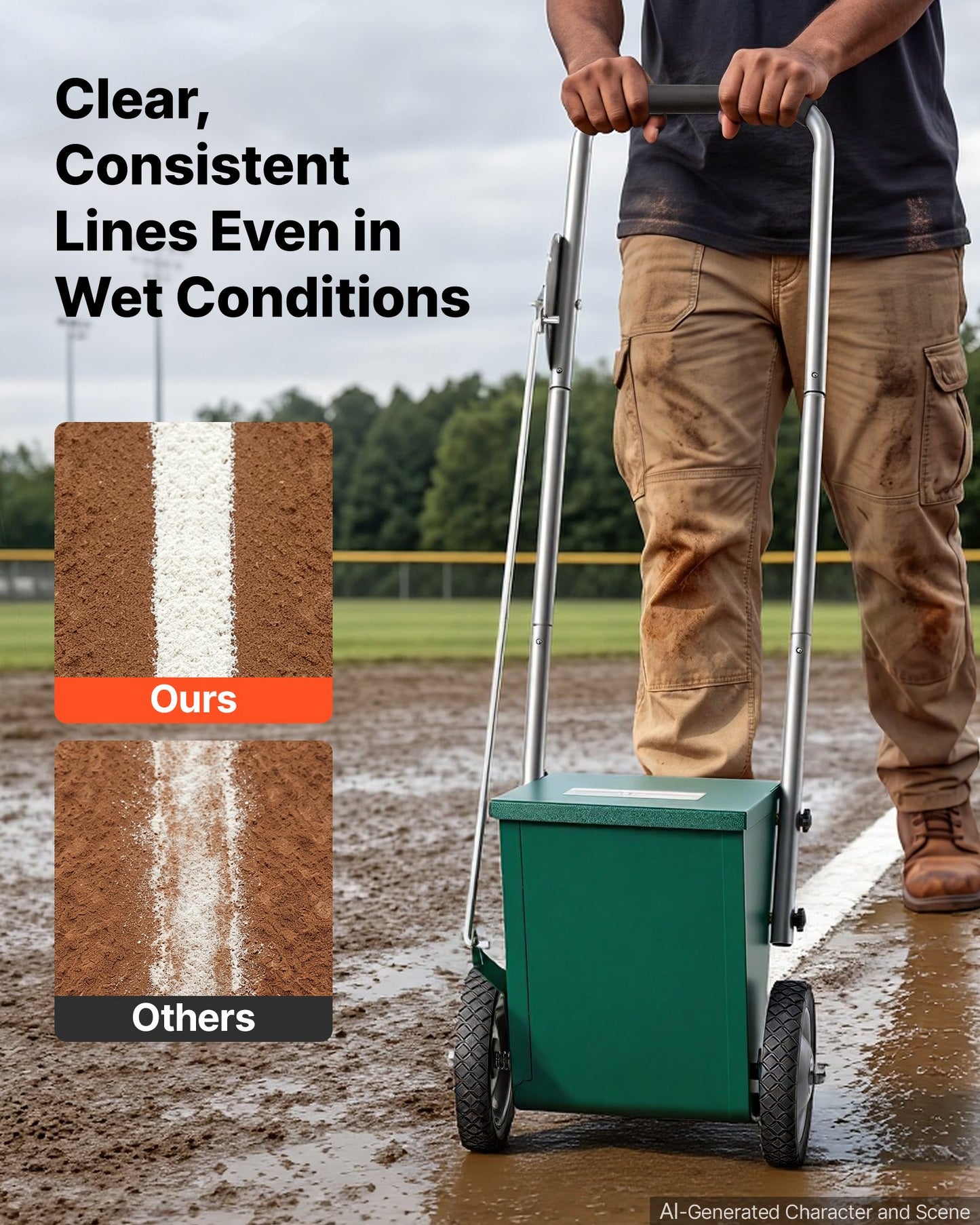 Steel Dry Line Marker 11.3kg Powder Capacity Field Dry Line Chalker, For Small Fields, 50-100 mm Adjustable Line Width, with 2 Heavy-Duty Wheels, Clear and Even Marking, Easy One-Person Pushing