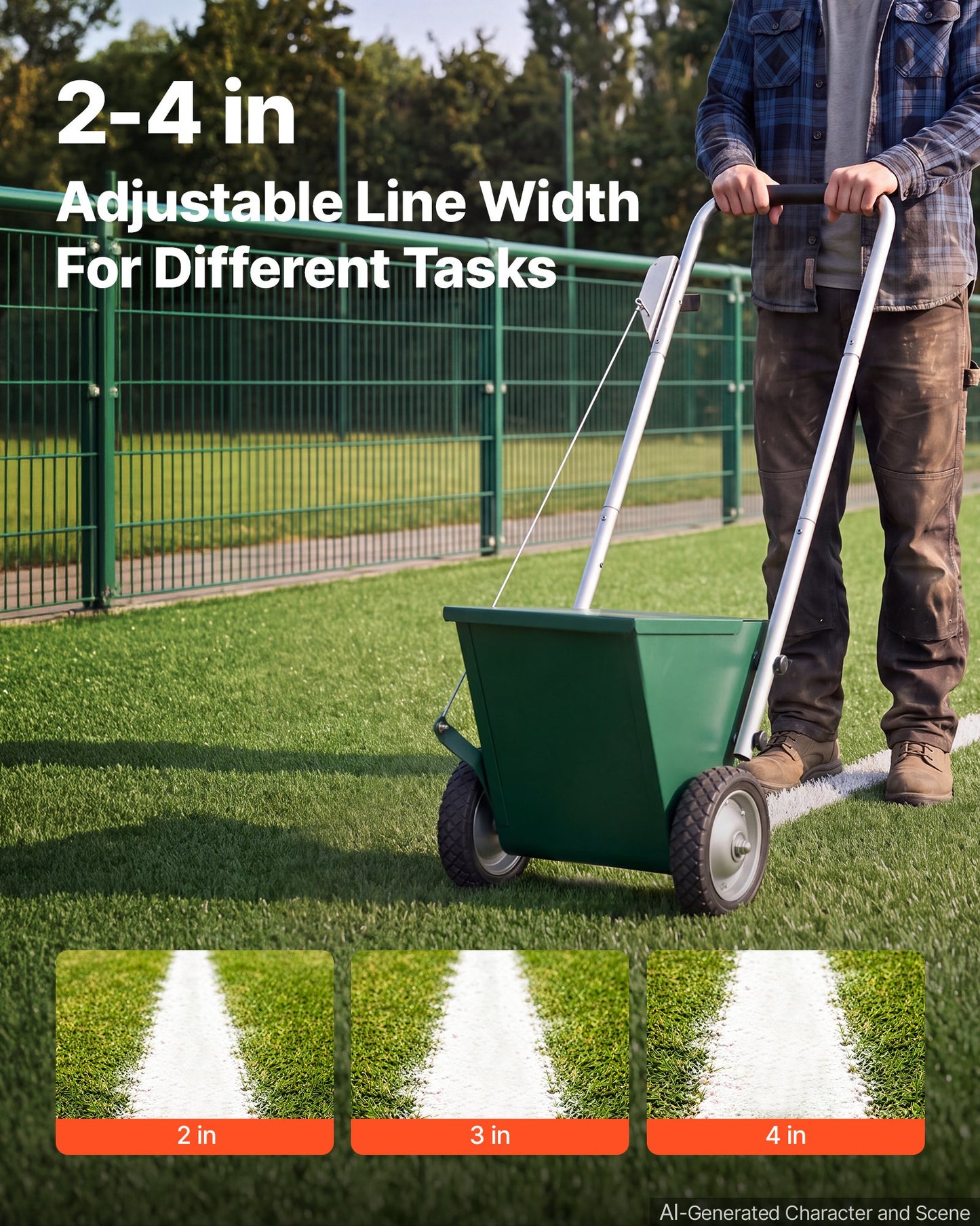Steel Dry Line Marker 11.3kg Powder Capacity Field Dry Line Chalker, For Small Fields, 50-100 mm Adjustable Line Width, with 2 Heavy-Duty Wheels, Clear and Even Marking, Easy One-Person Pushing