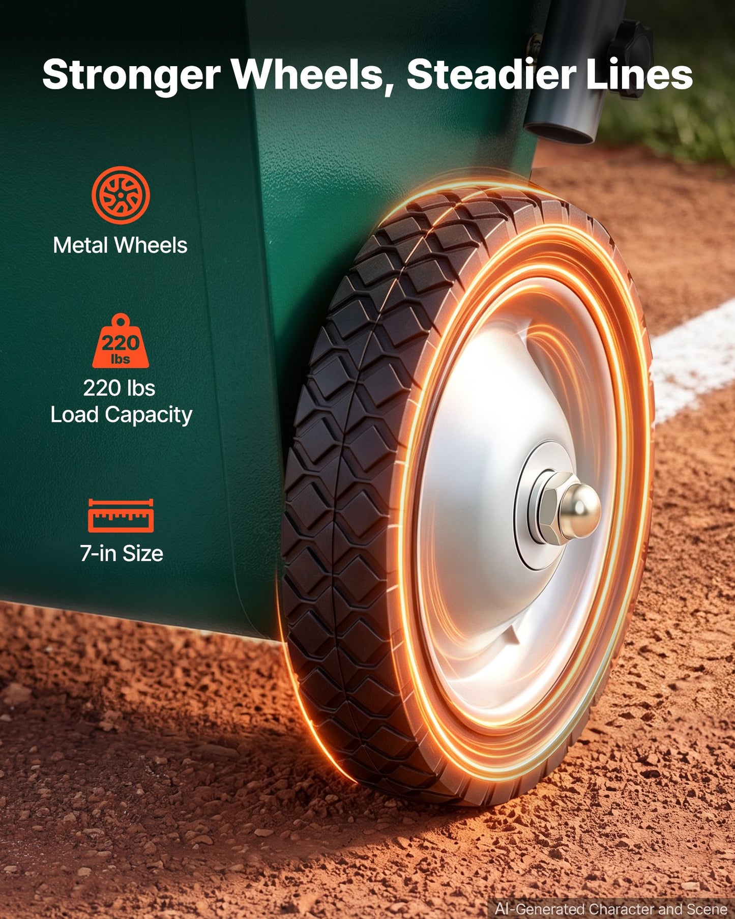 Steel Dry Line Marker 11.3kg Powder Capacity Field Dry Line Chalker, For Small Fields, 50-100 mm Adjustable Line Width, with 2 Heavy-Duty Wheels, Clear and Even Marking, Easy One-Person Pushing