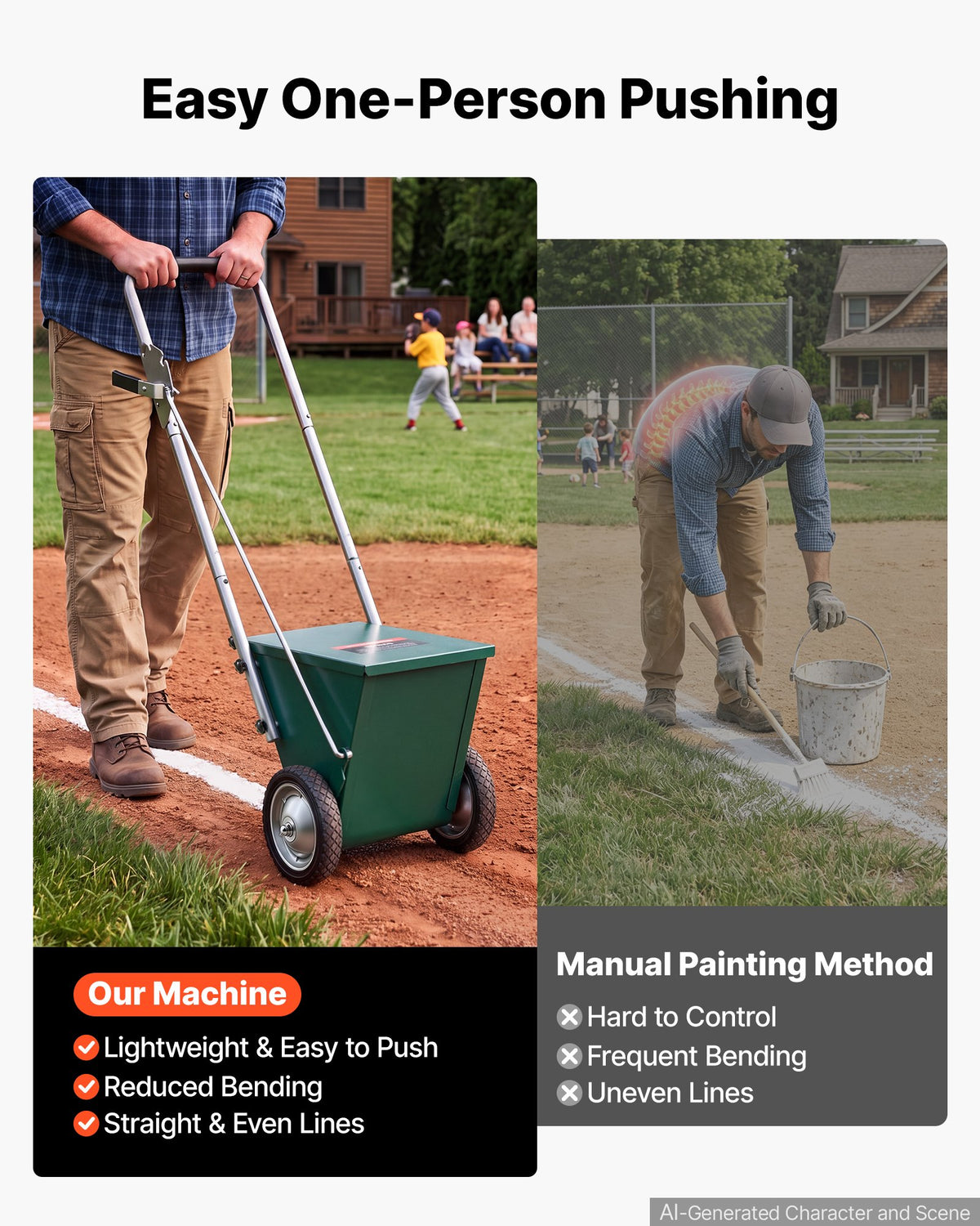 Steel Dry Line Marker 11.3kg Powder Capacity Field Dry Line Chalker, For Small Fields, 50-100 mm Adjustable Line Width, with 2 Heavy-Duty Wheels, Clear and Even Marking, Easy One-Person Pushing