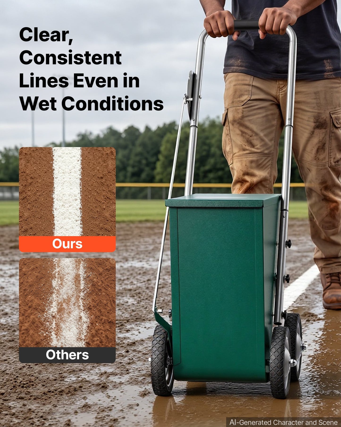 Steel Dry Line Marker 22.7kg Powder Capacity Field Dry Line Chalker, For Standard Fields, 50-100 mm Adjustable Line Width, with 4 Heavy-Duty Wheels, Clear Even Marking, Easy One-Person Pushing