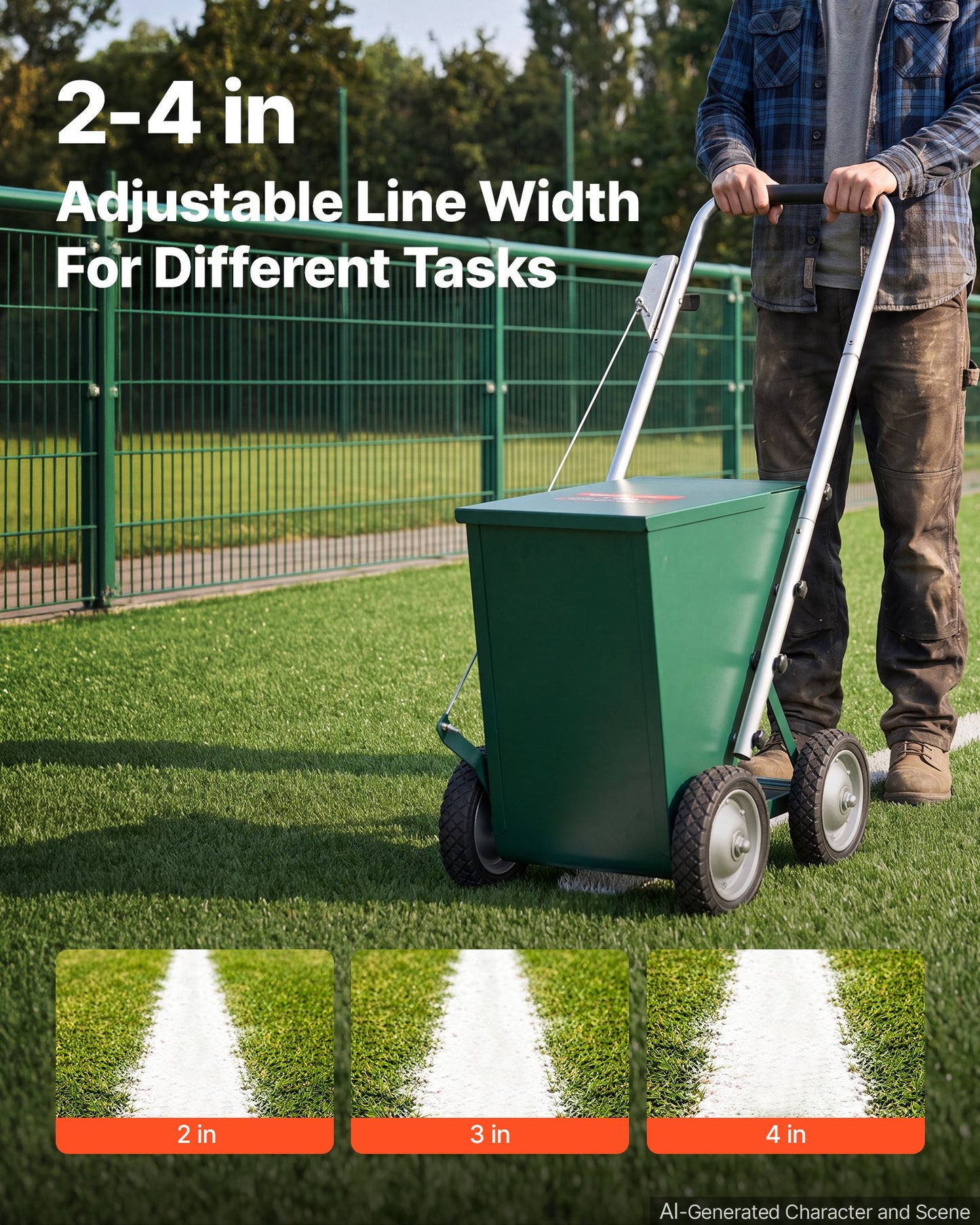 Steel Dry Line Marker 22.7kg Powder Capacity Field Dry Line Chalker, For Standard Fields, 50-100 mm Adjustable Line Width, with 4 Heavy-Duty Wheels, Clear Even Marking, Easy One-Person Pushing