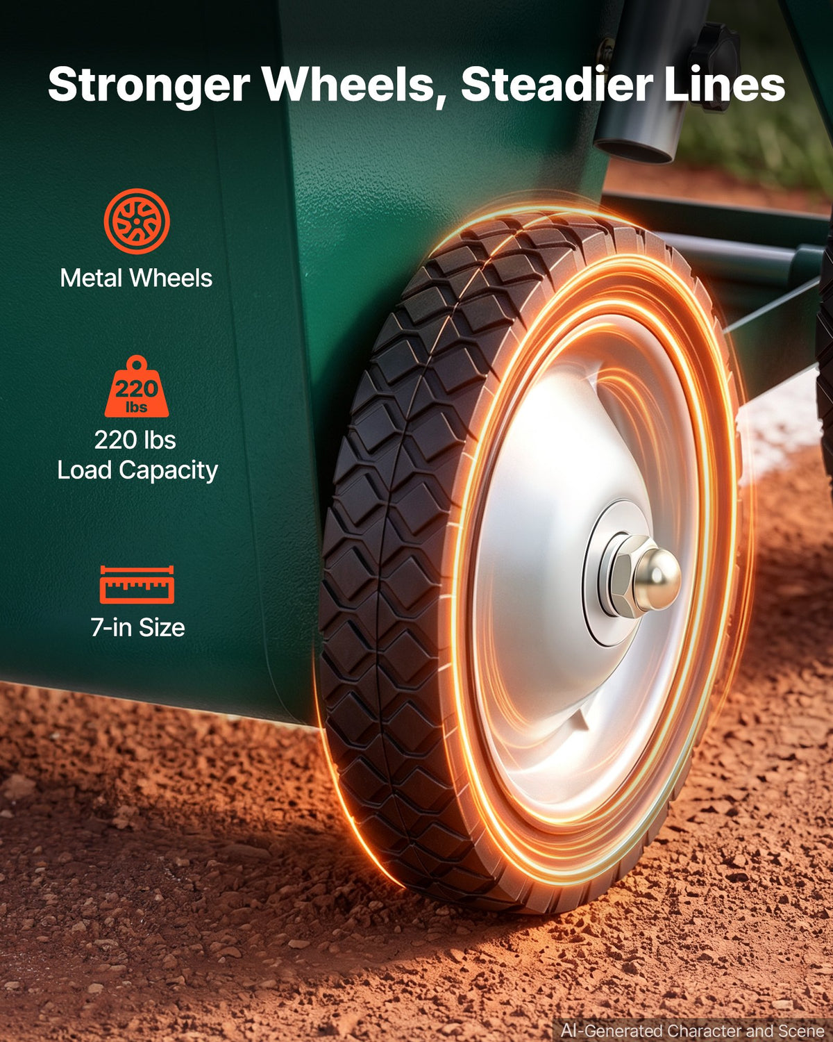 Steel Dry Line Marker 22.7kg Powder Capacity Field Dry Line Chalker, For Standard Fields, 50-100 mm Adjustable Line Width, with 4 Heavy-Duty Wheels, Clear Even Marking, Easy One-Person Pushing