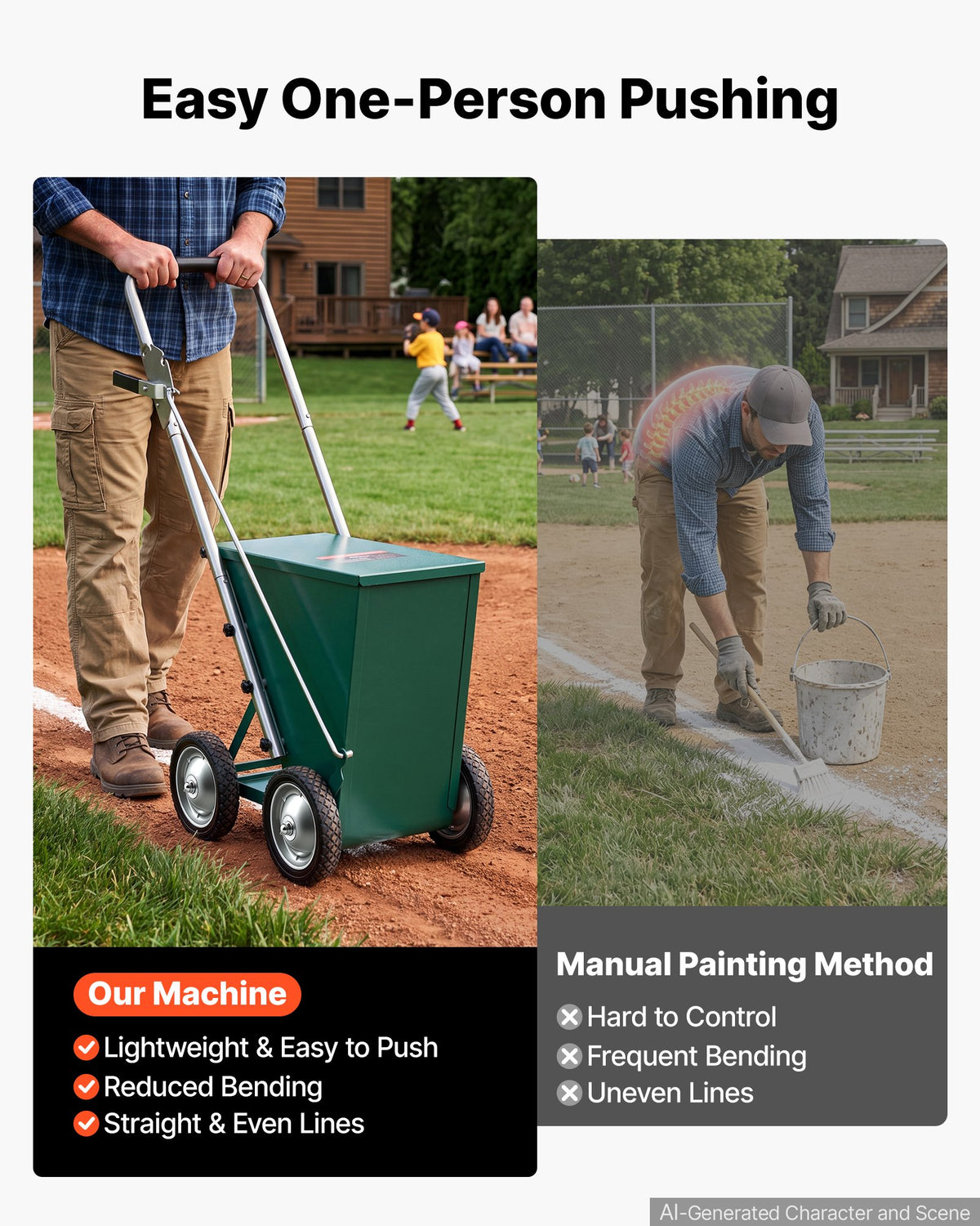 Steel Dry Line Marker 22.7kg Powder Capacity Field Dry Line Chalker, For Standard Fields, 50-100 mm Adjustable Line Width, with 4 Heavy-Duty Wheels, Clear Even Marking, Easy One-Person Pushing