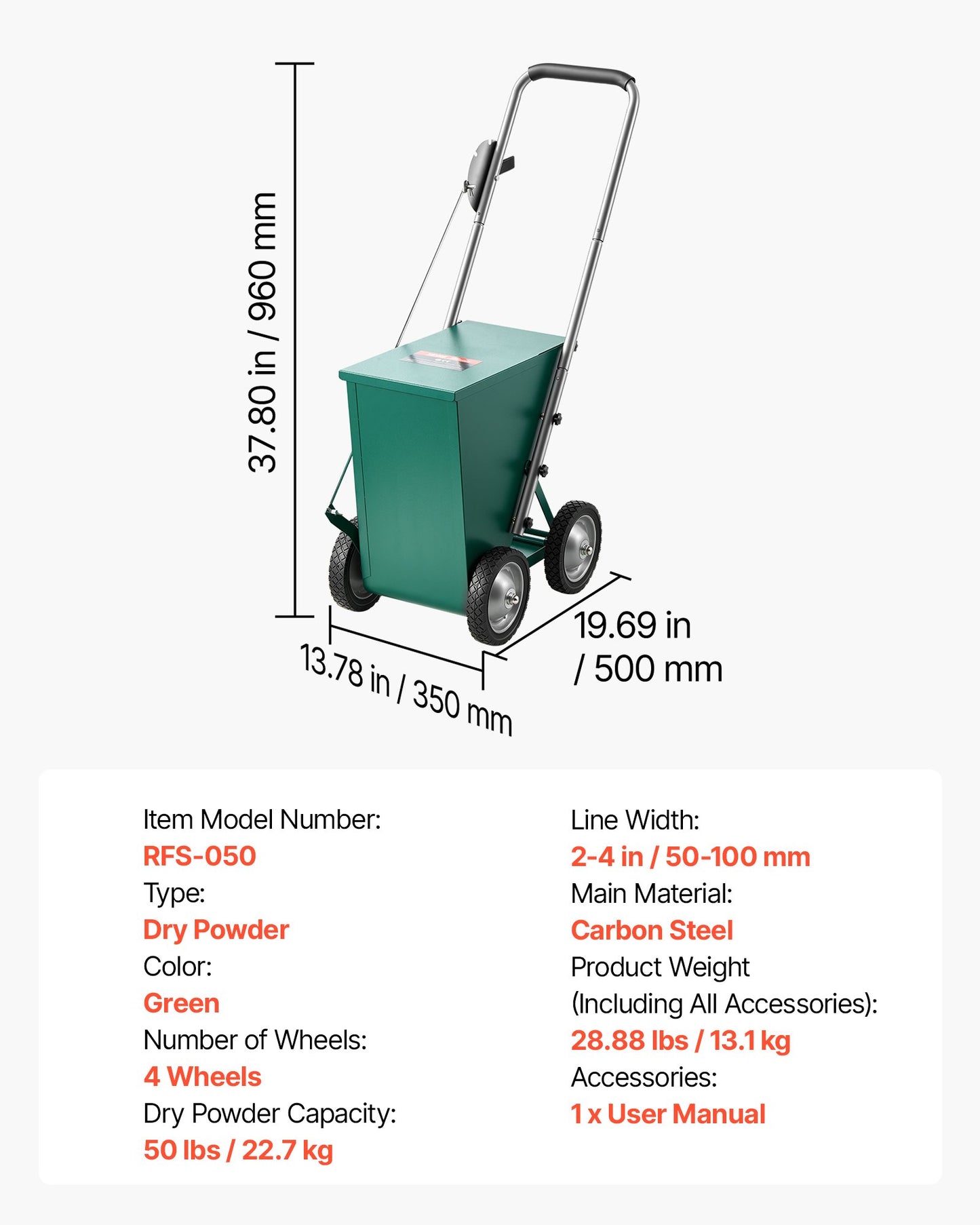 Steel Dry Line Marker 22.7kg Powder Capacity Field Dry Line Chalker, For Standard Fields, 50-100 mm Adjustable Line Width, with 4 Heavy-Duty Wheels, Clear Even Marking, Easy One-Person Pushing