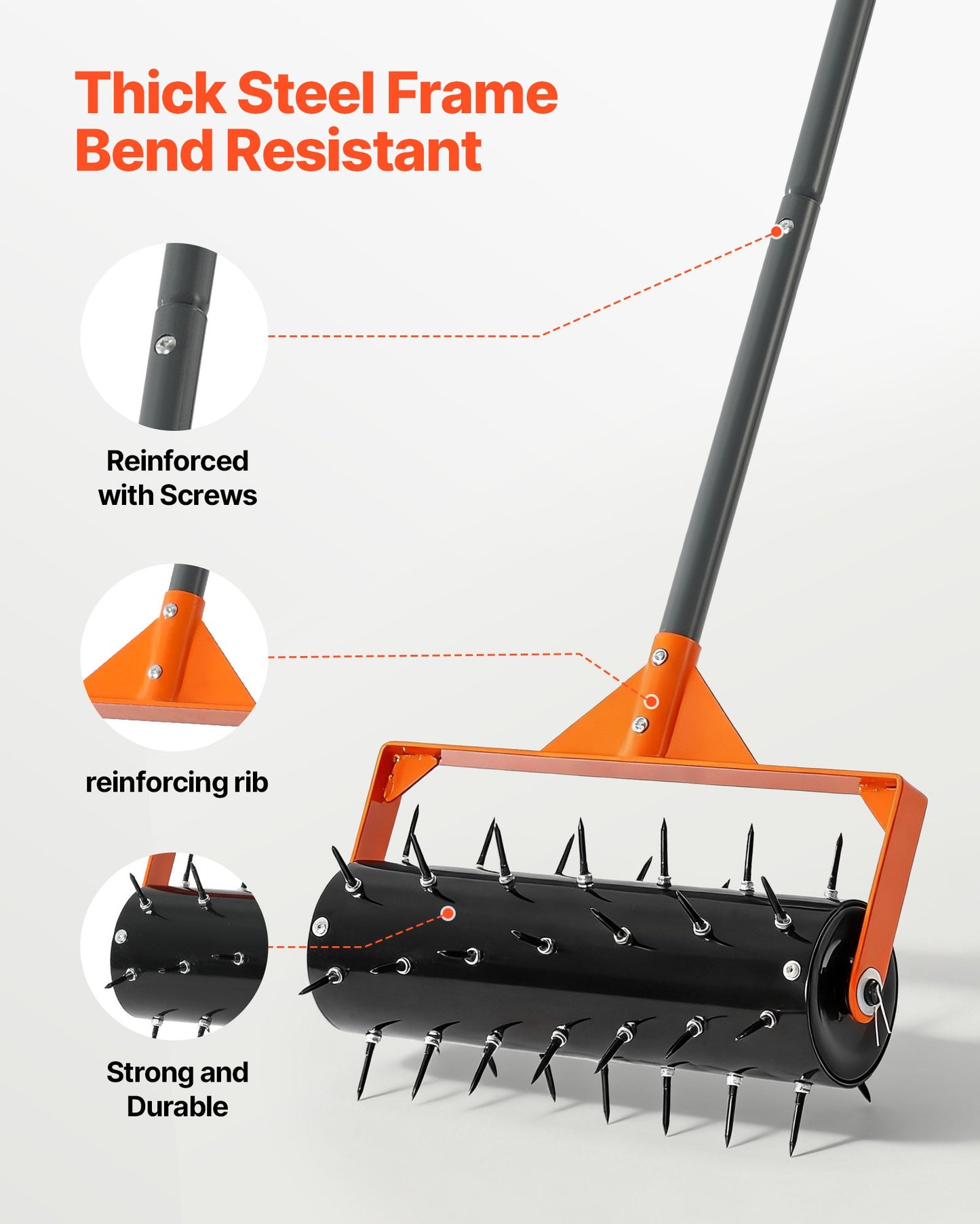 Rolling Lawn Aerator, 410mm Manual Push Aerator Roller with 42 Spikes & 60 in Long Handle, Fillable Drum for Added Weight, Heavy-Duty Lawn Soil Penetrator for Garden Yard Compacted Soils