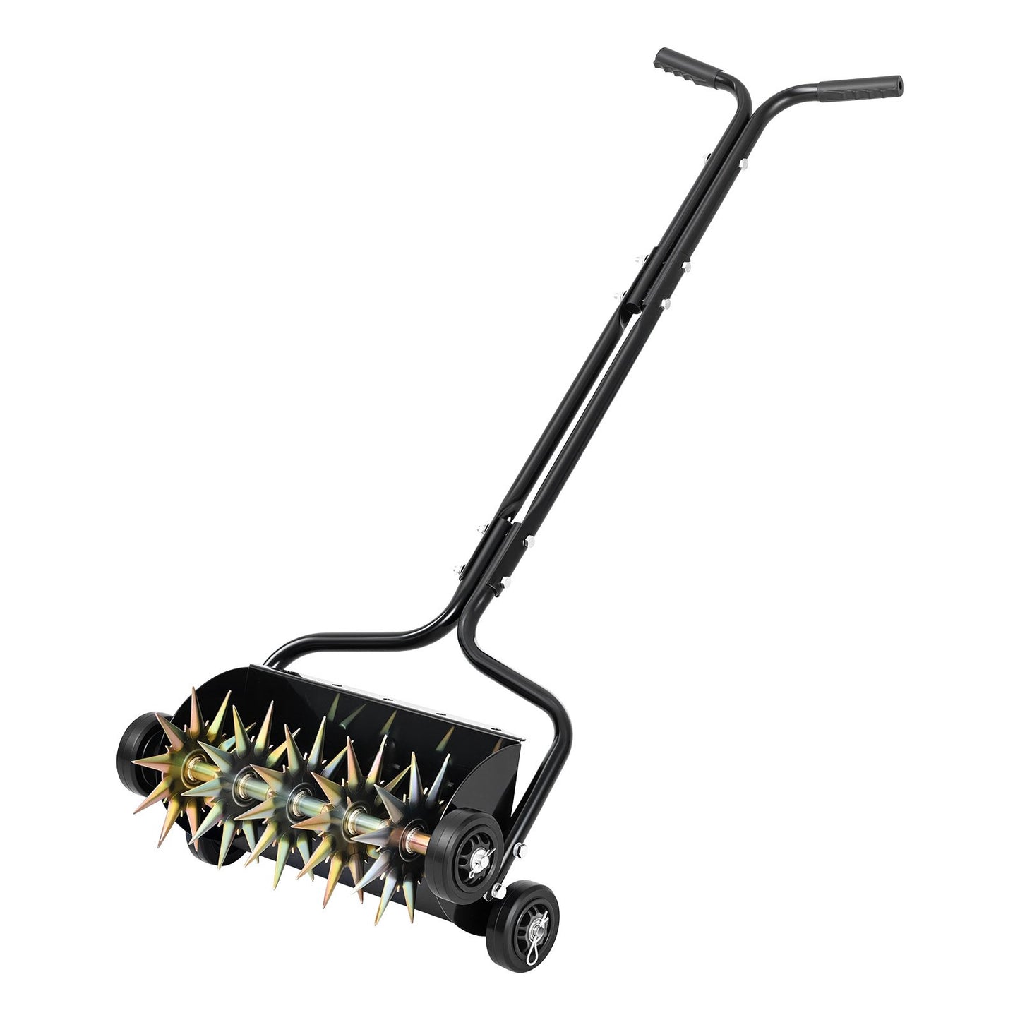 Lawn Aerator, 18 in Manual Push Spike Aerator with 4 Wheels & Handle, Heavy Duty Grass Aerators, Supports 40 lbs Added Weight, Rolling Lawn Aeration Tool for Garden Yard Aeration Soil Health
