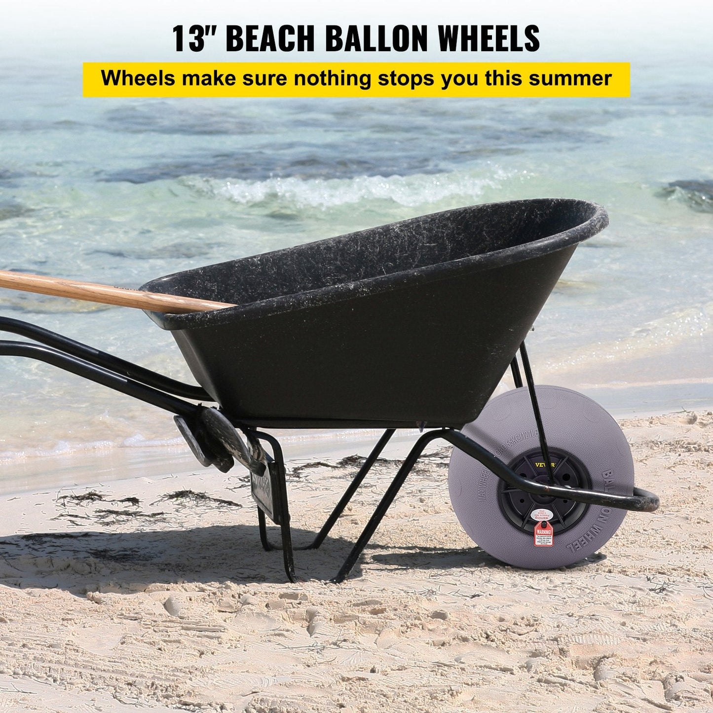 Beach Balloon Wheels for Kayak Carts, 33 cm Sand Tires with Air Pump, 2-Pack