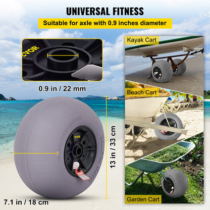 VEVOR Beach Balloon Wheels, 13" Replacement Sand Tires, TPU Cart Tires for Kayak