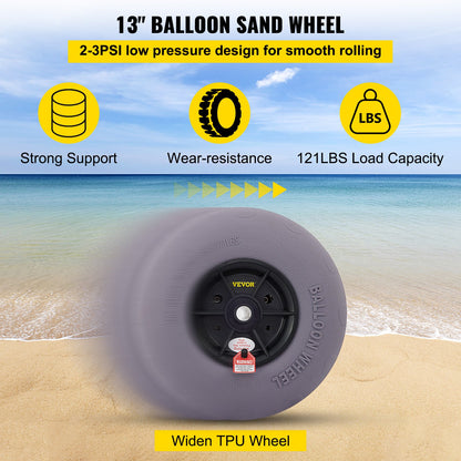 VEVOR Beach Balloon Wheels, 13" Replacement Sand Tires, TPU Cart Tires for Kayak