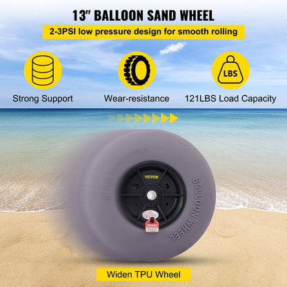 Beach Balloon Wheels for Kayak Carts, 33 cm Sand Tires with Air Pump, 2-Pack