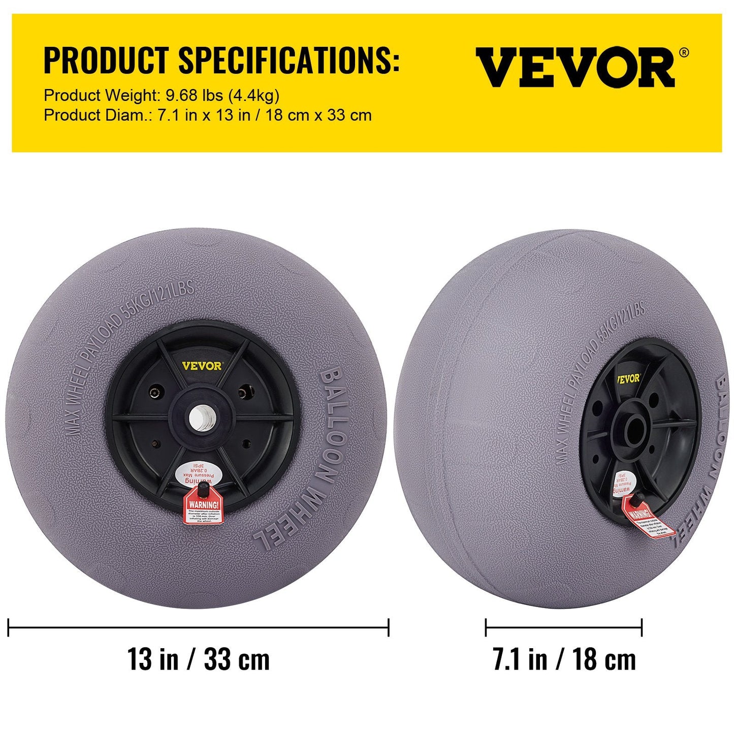 Beach Balloon Wheels for Kayak Carts, 33 cm Sand Tires with Air Pump, 2-Pack