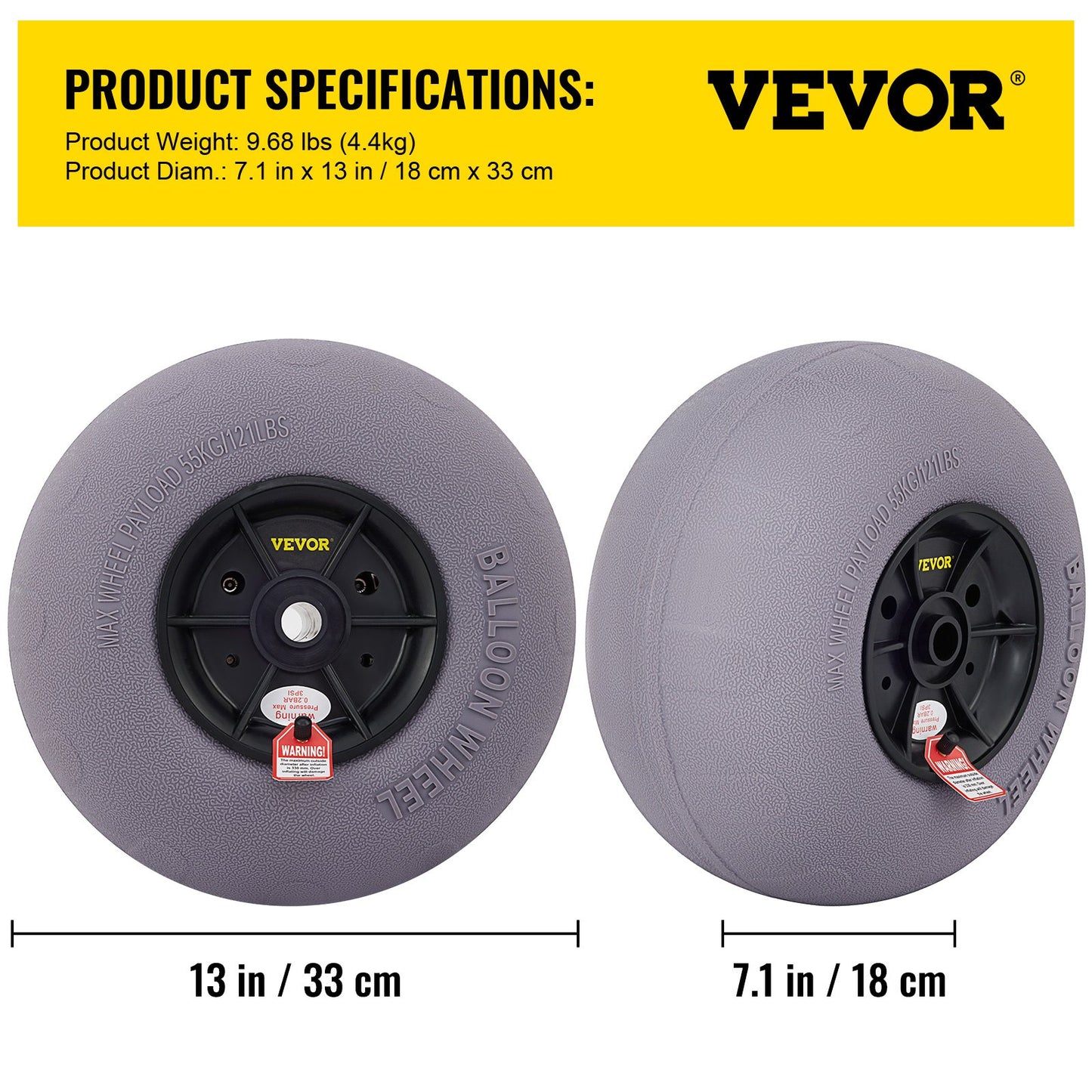 VEVOR Beach Balloon Wheels, 13" Replacement Sand Tires, TPU Cart Tires for Kayak